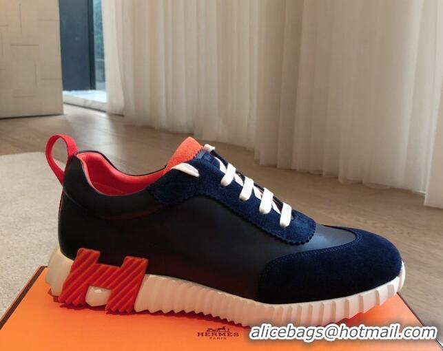 Popular Style Hermes Bouncing Sneakers in Suede and Calfskin Blue/Orange 815011