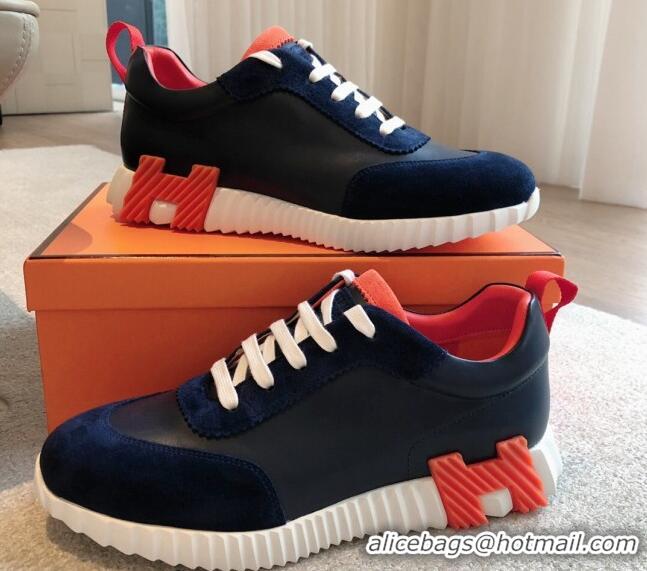 Popular Style Hermes Bouncing Sneakers in Suede and Calfskin Blue/Orange 815011