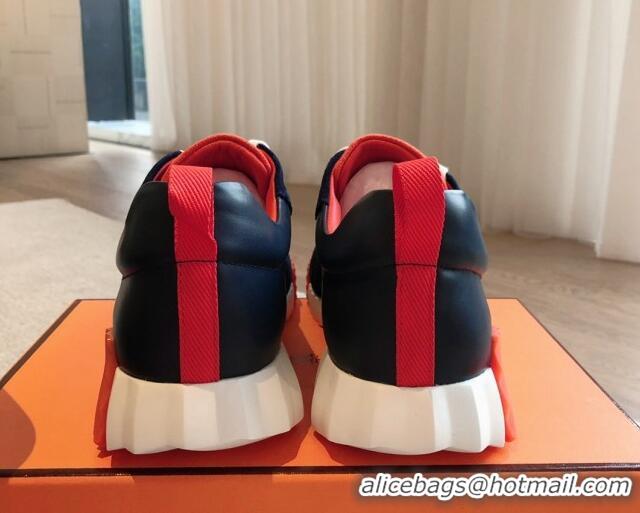 Popular Style Hermes Bouncing Sneakers in Suede and Calfskin Blue/Orange 815011