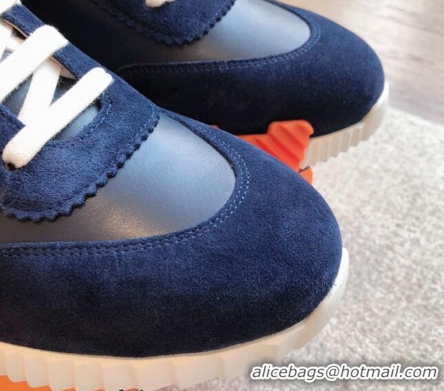 Popular Style Hermes Bouncing Sneakers in Suede and Calfskin Blue/Orange 815011