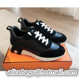 Good Quality Hermes Bouncing Sneakers in Suede and Calfskin Black 815012