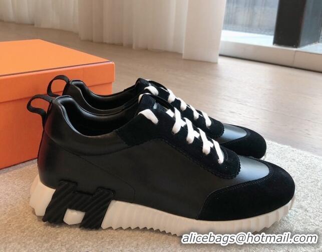 Good Quality Hermes Bouncing Sneakers in Suede and Calfskin Black 815012