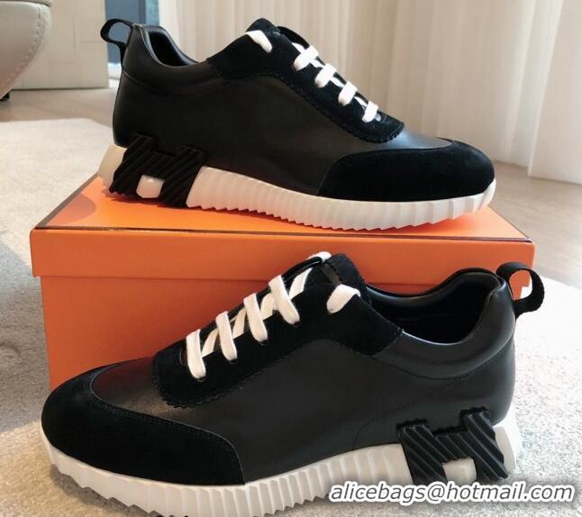 Good Quality Hermes Bouncing Sneakers in Suede and Calfskin Black 815012