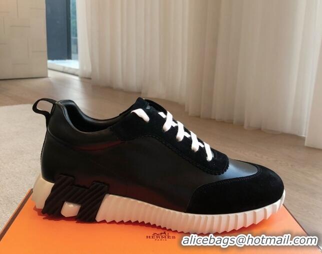 Good Quality Hermes Bouncing Sneakers in Suede and Calfskin Black 815012