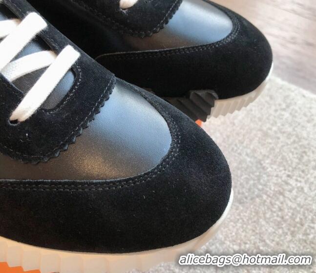 Good Quality Hermes Bouncing Sneakers in Suede and Calfskin Black 815012