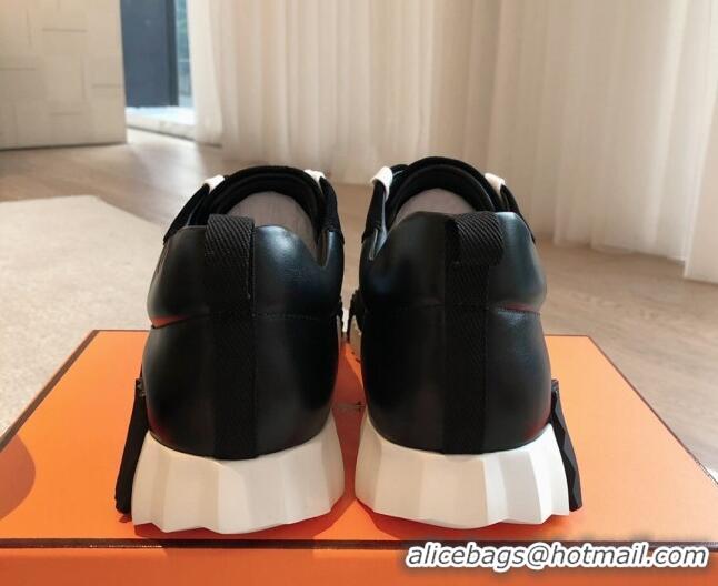 Good Quality Hermes Bouncing Sneakers in Suede and Calfskin Black 815012