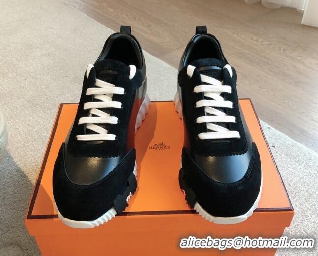 Good Quality Hermes Bouncing Sneakers in Suede and Calfskin Black 815012