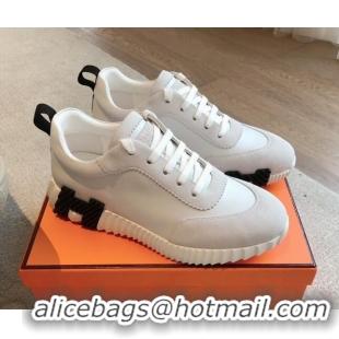 Best Price Hermes Bouncing Sneakers in Suede and Calfskin White 815013