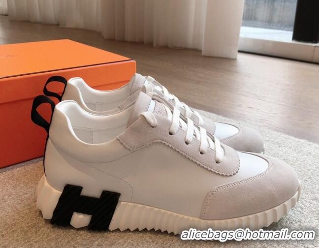 Best Price Hermes Bouncing Sneakers in Suede and Calfskin White 815013