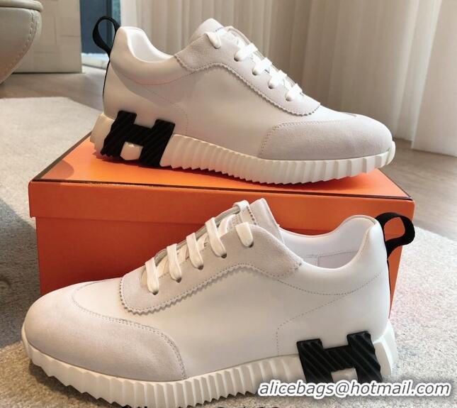 Best Price Hermes Bouncing Sneakers in Suede and Calfskin White 815013