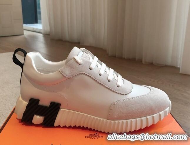 Best Price Hermes Bouncing Sneakers in Suede and Calfskin White 815013