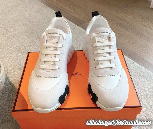 Best Price Hermes Bouncing Sneakers in Suede and Calfskin White 815013