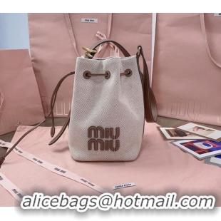 Top Quality Miu Miu Canvas And Leather Bucket Bag 5BE090 Beige 2024