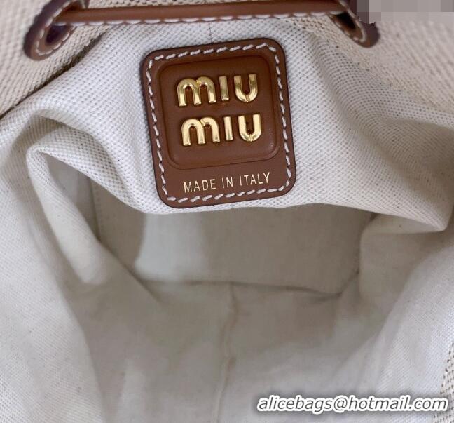 Top Quality Miu Miu Canvas And Leather Bucket Bag 5BE090 Beige 2024