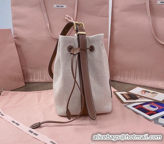 Top Quality Miu Miu Canvas And Leather Bucket Bag 5BE090 Beige 2024