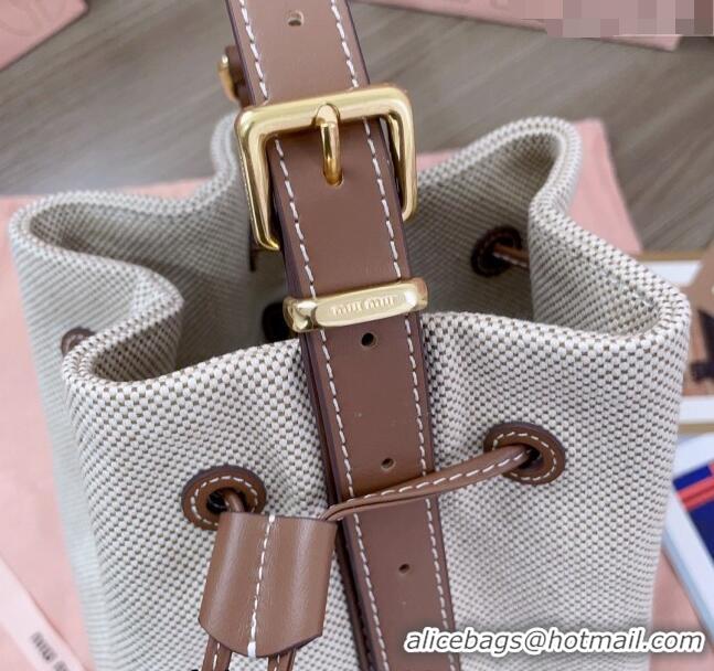 Top Quality Miu Miu Canvas And Leather Bucket Bag 5BE090 Beige 2024