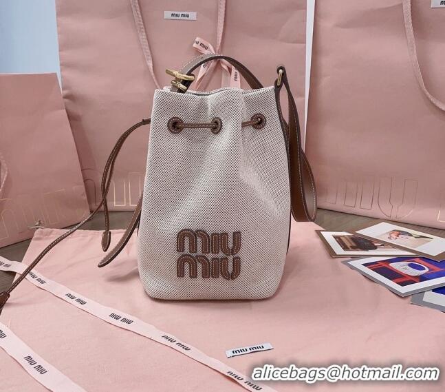 Top Quality Miu Miu Canvas And Leather Bucket Bag 5BE090 Beige 2024