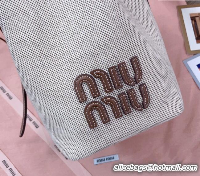 Top Quality Miu Miu Canvas And Leather Bucket Bag 5BE090 Beige 2024