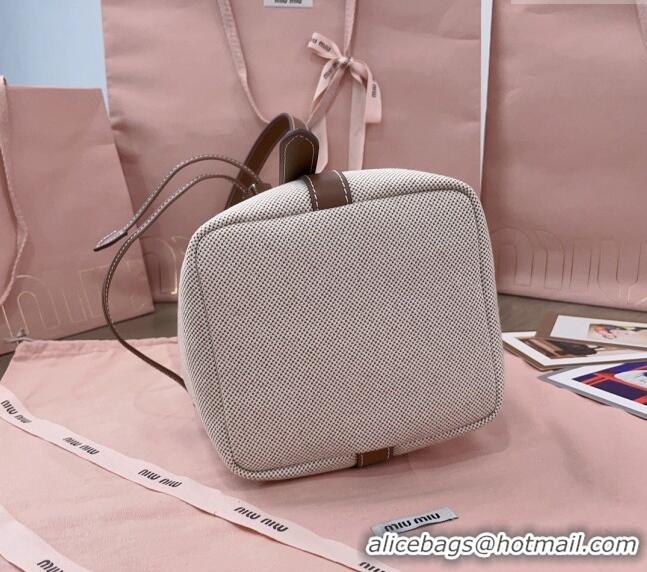 Top Quality Miu Miu Canvas And Leather Bucket Bag 5BE090 Beige 2024