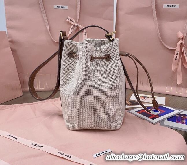 Top Quality Miu Miu Canvas And Leather Bucket Bag 5BE090 Beige 2024