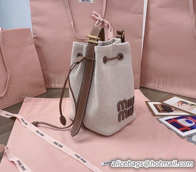 Top Quality Miu Miu Canvas And Leather Bucket Bag 5BE090 Beige 2024