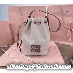 Top Grade Miu Miu Canvas And Leather Bucket Bag 5BE089 Beige 2024