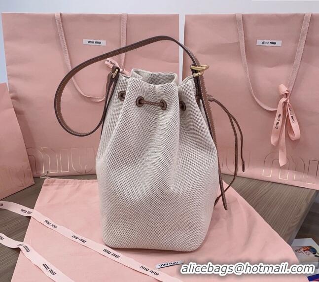 Top Grade Miu Miu Canvas And Leather Bucket Bag 5BE089 Beige 2024