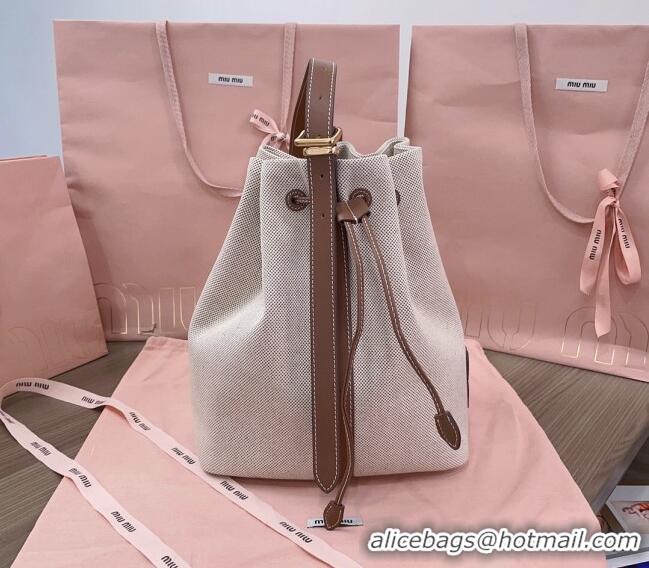 Top Grade Miu Miu Canvas And Leather Bucket Bag 5BE089 Beige 2024