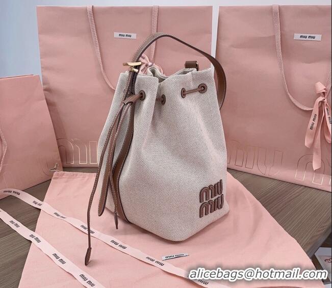 Top Grade Miu Miu Canvas And Leather Bucket Bag 5BE089 Beige 2024