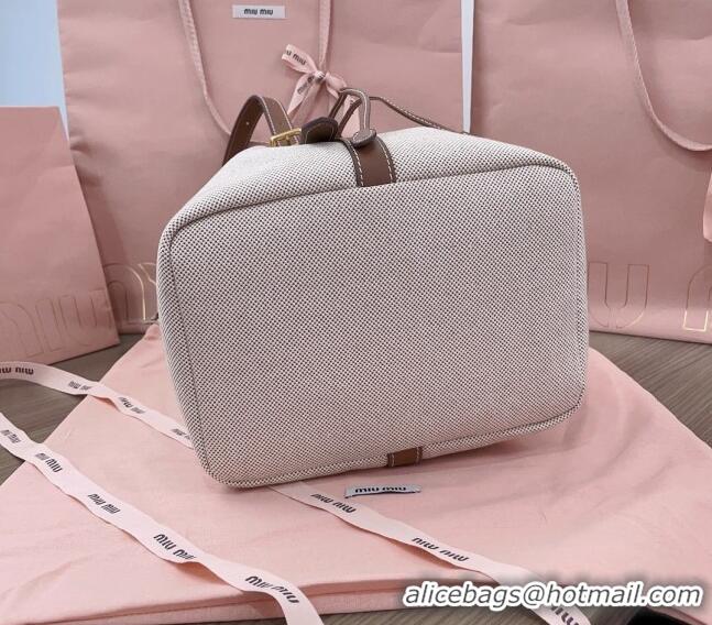 Top Grade Miu Miu Canvas And Leather Bucket Bag 5BE089 Beige 2024