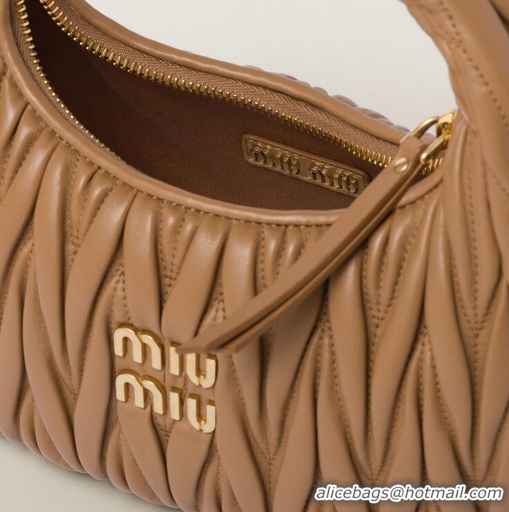 Luxurious Miu Miu Wander Matelasse Nappa Leather Hobo Mini bag 5BC125 Brown