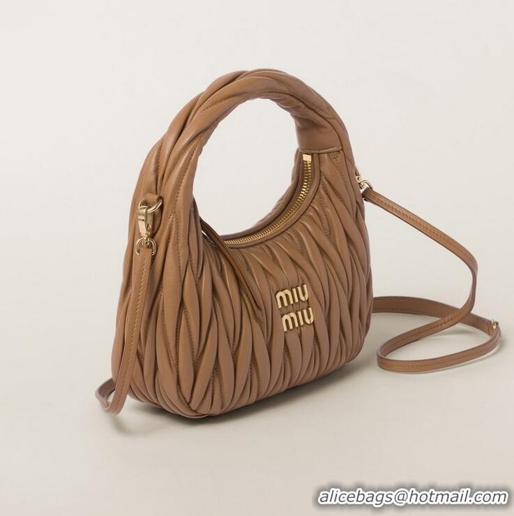 Luxurious Miu Miu Wander Matelasse Nappa Leather Hobo Mini bag 5BC125 Brown