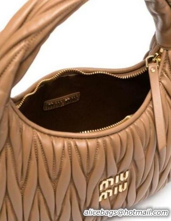 Luxurious Miu Miu Wander Matelasse Nappa Leather Hobo Mini bag 5BC125 Brown