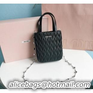 Discount Miu Miu Matelasse nappa leather mini tote bag with crystal chain 5BA220 Black 2024