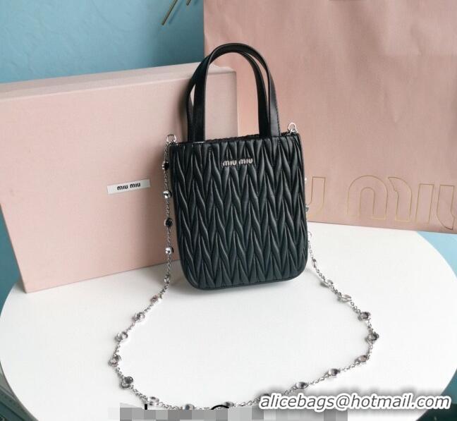 Discount Miu Miu Matelasse nappa leather mini tote bag with crystal chain 5BA220 Black 2024