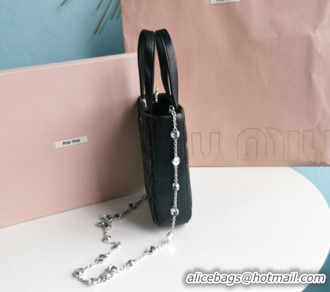 Discount Miu Miu Matelasse nappa leather mini tote bag with crystal chain 5BA220 Black 2024