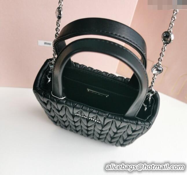 Discount Miu Miu Matelasse nappa leather mini tote bag with crystal chain 5BA220 Black 2024