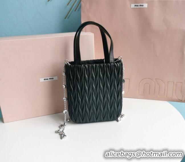 Discount Miu Miu Matelasse nappa leather mini tote bag with crystal chain 5BA220 Black 2024