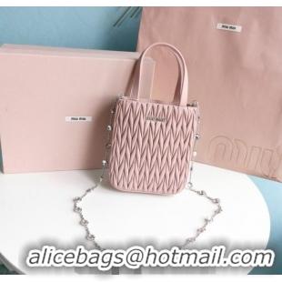 Buy Cheap Miu Miu Matelasse nappa leather mini tote bag with crystal chain 5BA220 Light Pink 2024