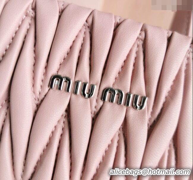 Buy Cheap Miu Miu Matelasse nappa leather mini tote bag with crystal chain 5BA220 Light Pink 2024