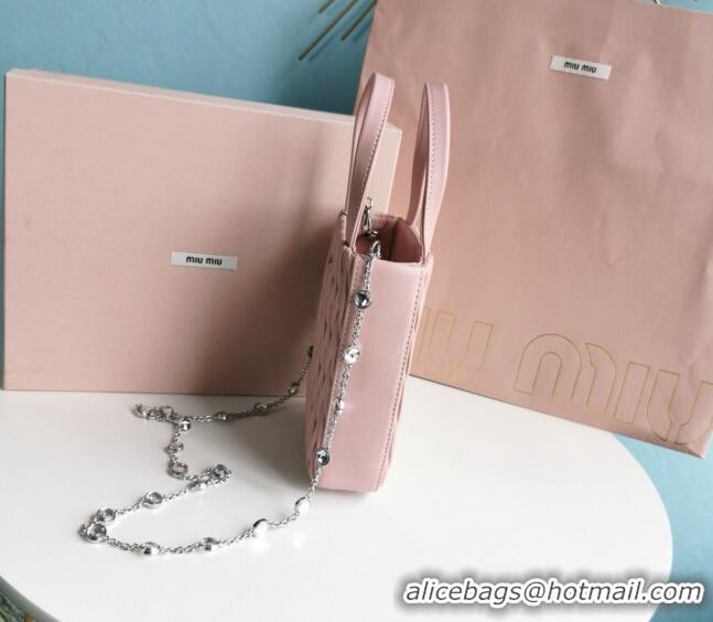 Buy Cheap Miu Miu Matelasse nappa leather mini tote bag with crystal chain 5BA220 Light Pink 2024