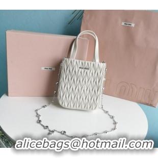 Super Quality Miu Miu Matelassé nappa leather mini tote bag with crystal chain 5BA220 White 2024