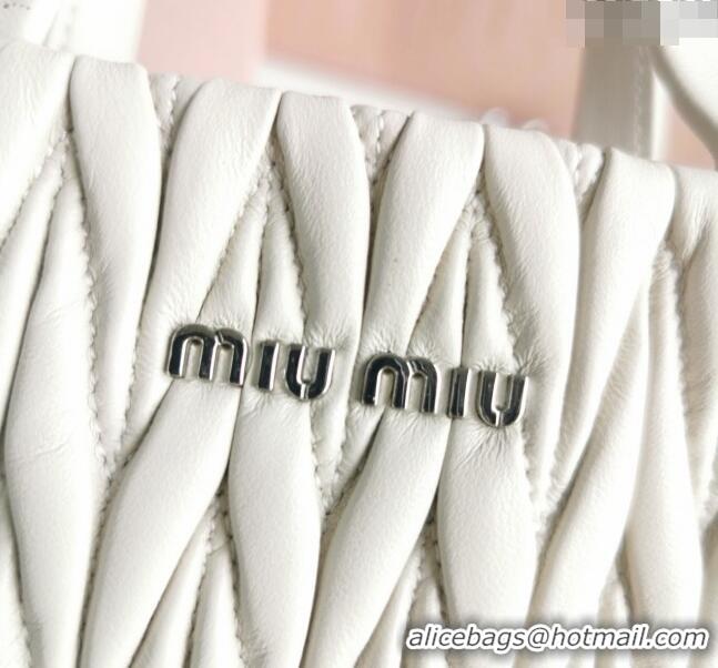 Super Quality Miu Miu Matelassé nappa leather mini tote bag with crystal chain 5BA220 White 2024