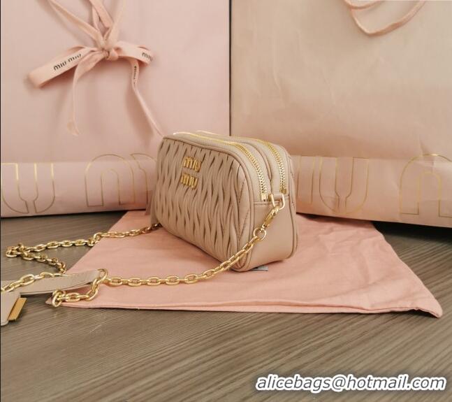 Popular Style Miu Miu Matelassé nappa leather mini-bag 5BP045 Rose Beige 2024