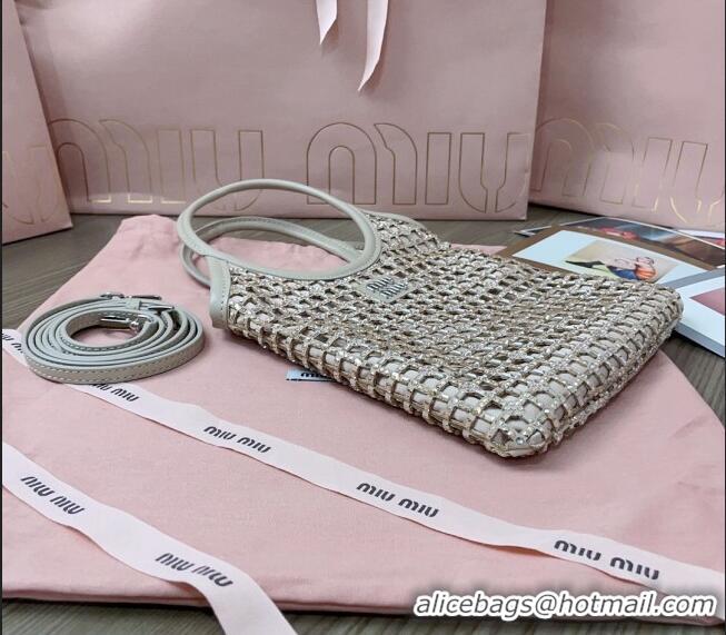 Famous Brand Miu Miu Satin handbag with mesh crystals 5BA281 Light Grey 2024