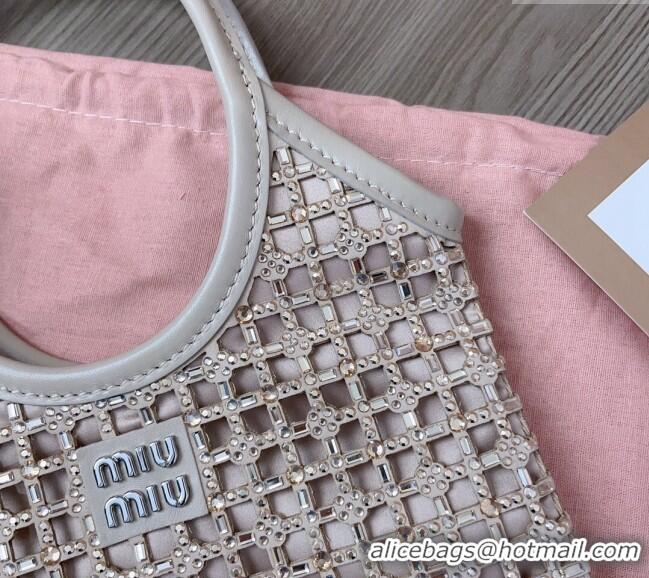 Famous Brand Miu Miu Satin handbag with mesh crystals 5BA281 Light Grey 2024