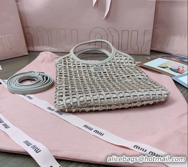 Famous Brand Miu Miu Satin handbag with mesh crystals 5BA281 Light Grey 2024