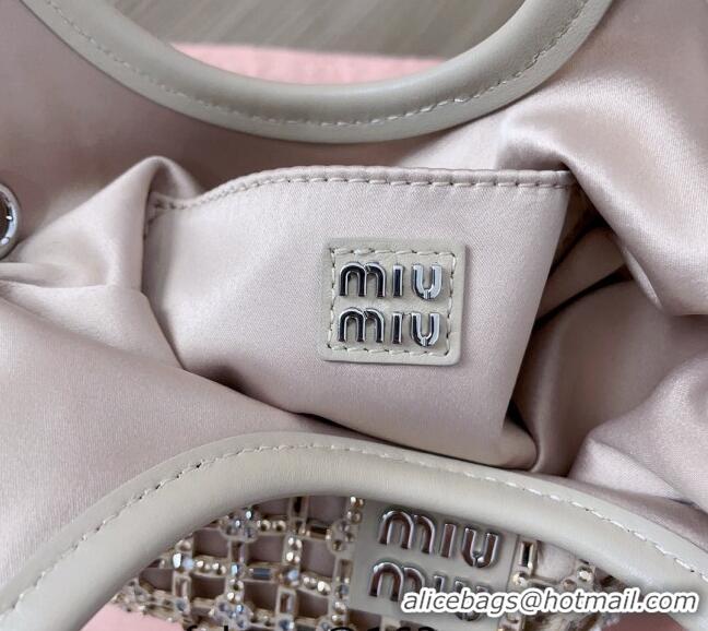 Famous Brand Miu Miu Satin handbag with mesh crystals 5BA281 Light Grey 2024