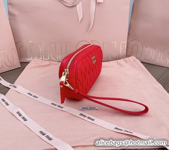 Luxury Cheap Miu Miu Matelasse nappa leather pouch 5NE846 Red 2024