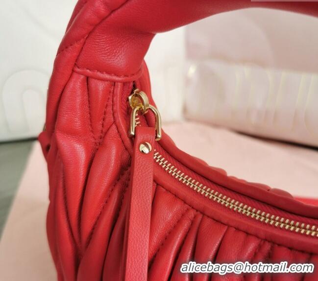 Famous Brand Miu Miu Wander Matelasse Nappa Leather Hobo Mini bag 5BP078 Red